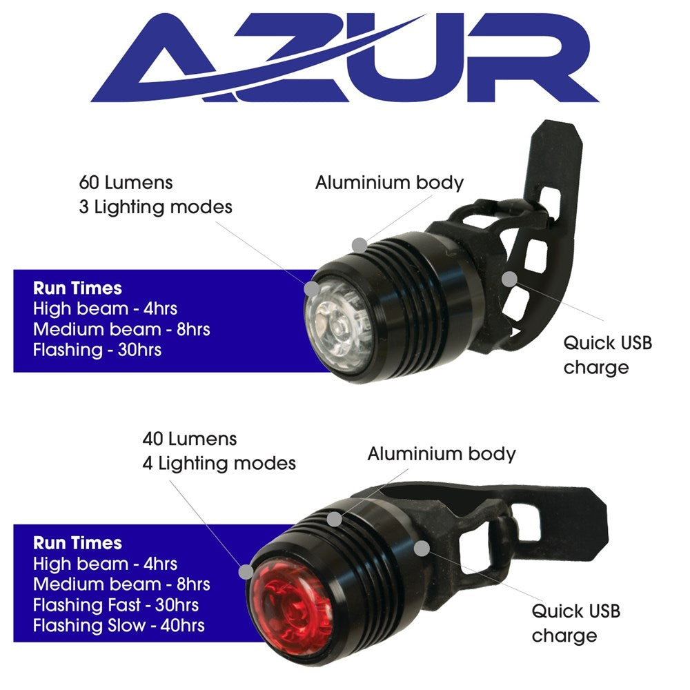 Azur Cyclops  Front and Rear Bike Light Set USB Rechargeable a