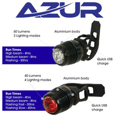 Azur Cyclops  Front and Rear Bike Light Set USB Rechargeable a