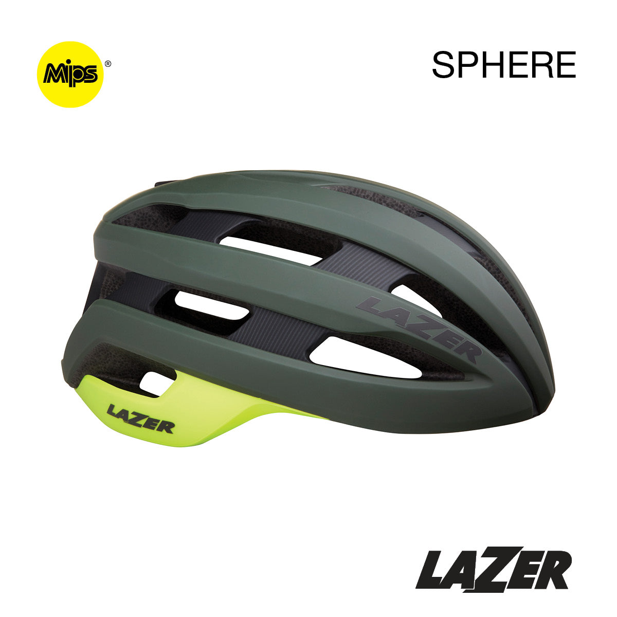 Lazer Sphere with MIPS Bike Bicycle Helmet Dark Green Flash Yellow