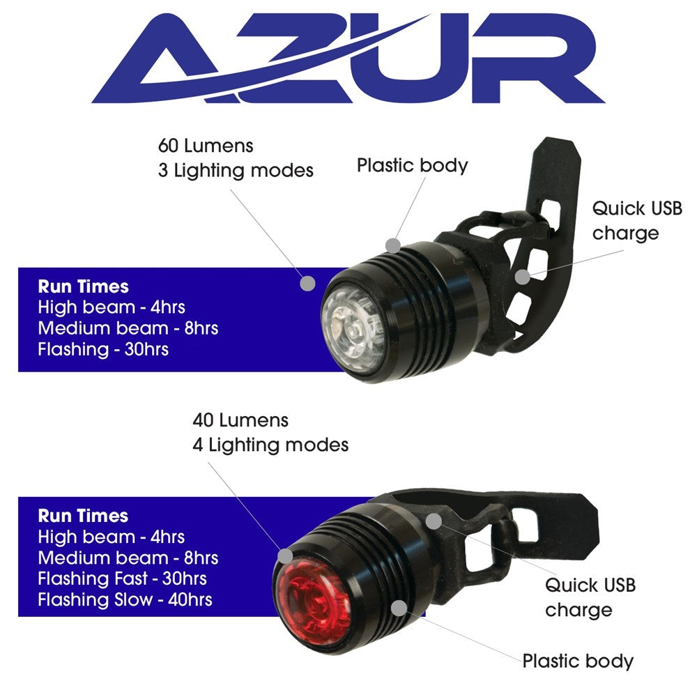 Azur Cyclops  Front and Rear Bike Light Set USB Rechargeable a