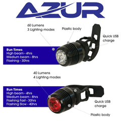 Azur Cyclops  Front and Rear Bike Light Set USB Rechargeable a