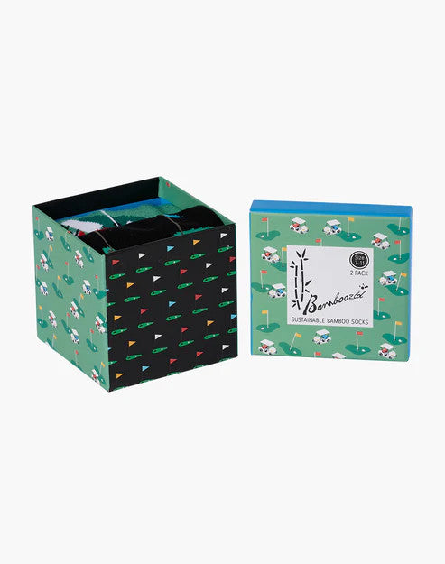 Bamboozld Mens Golf Green 2pk Gift Box Bamboo Socks 7-11