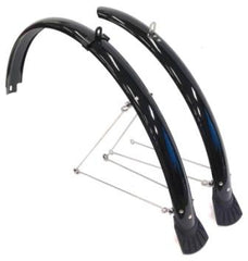 Flinger Mudguard Set with stays and metal fittings, suitable for 700c Trekking/Hybrid, 44mm wide Black (3446)