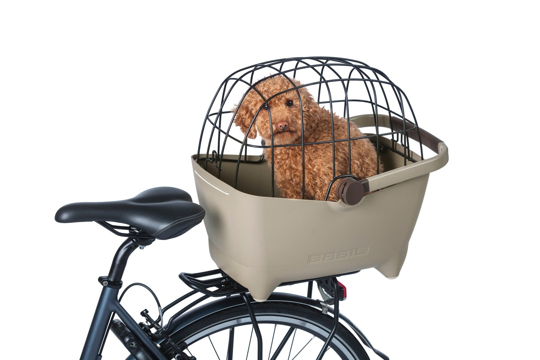 Basil Buddy Bicycle Pet Basket with MIK Mounting System Biscotti Brown