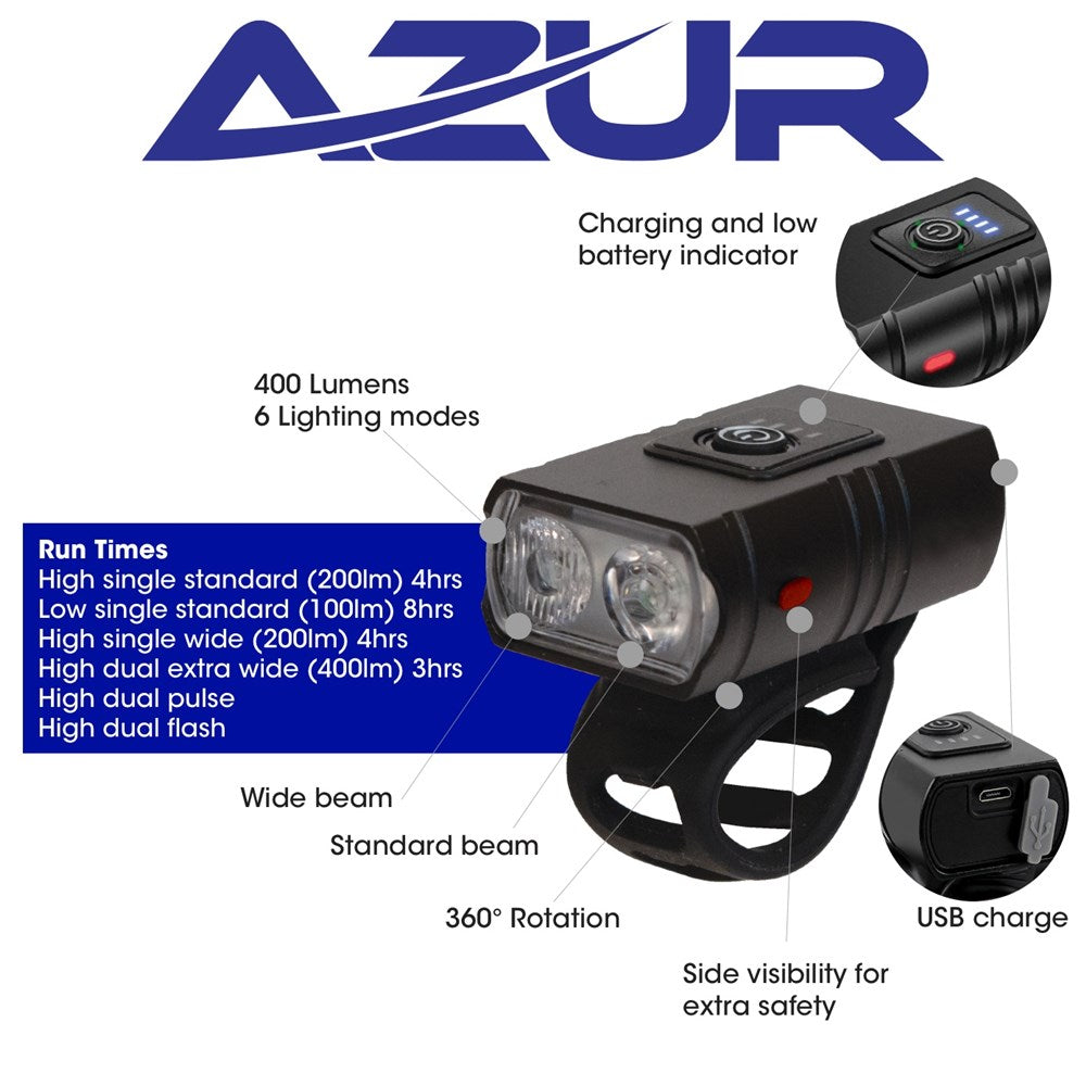 Azur Venus USB Headlight Light 400 Lumens