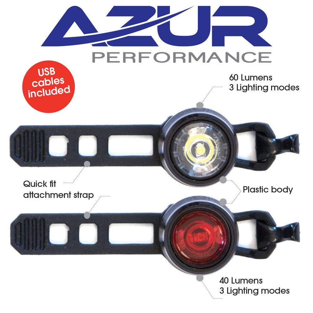 Azur Cyclops  Front and Rear Bike Light Set USB Rechargeable a